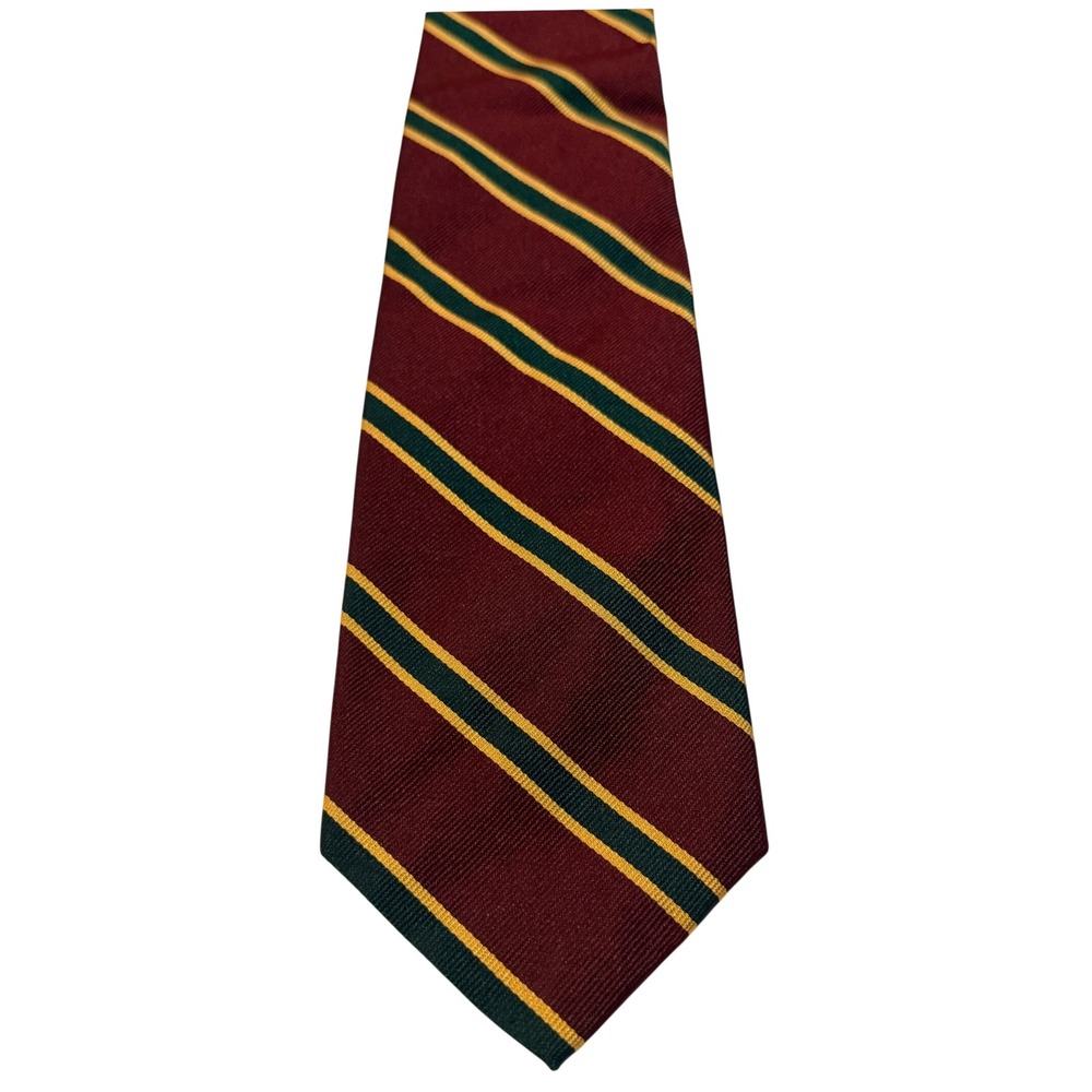 Polo Ralph Lauren Repp Necktie Burgundy Green Gold Stripe Classic Silk Italy Tie